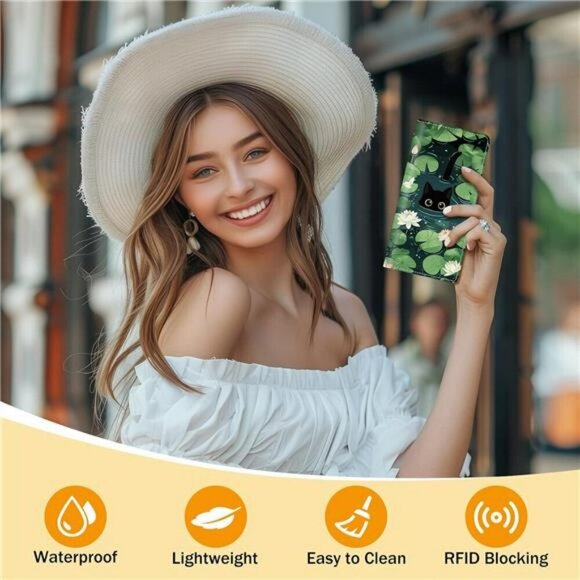 Slim Black Cat Wallet RFID Blocking PU Leather Bifold Card Cash Holder - Picture 2 of 7